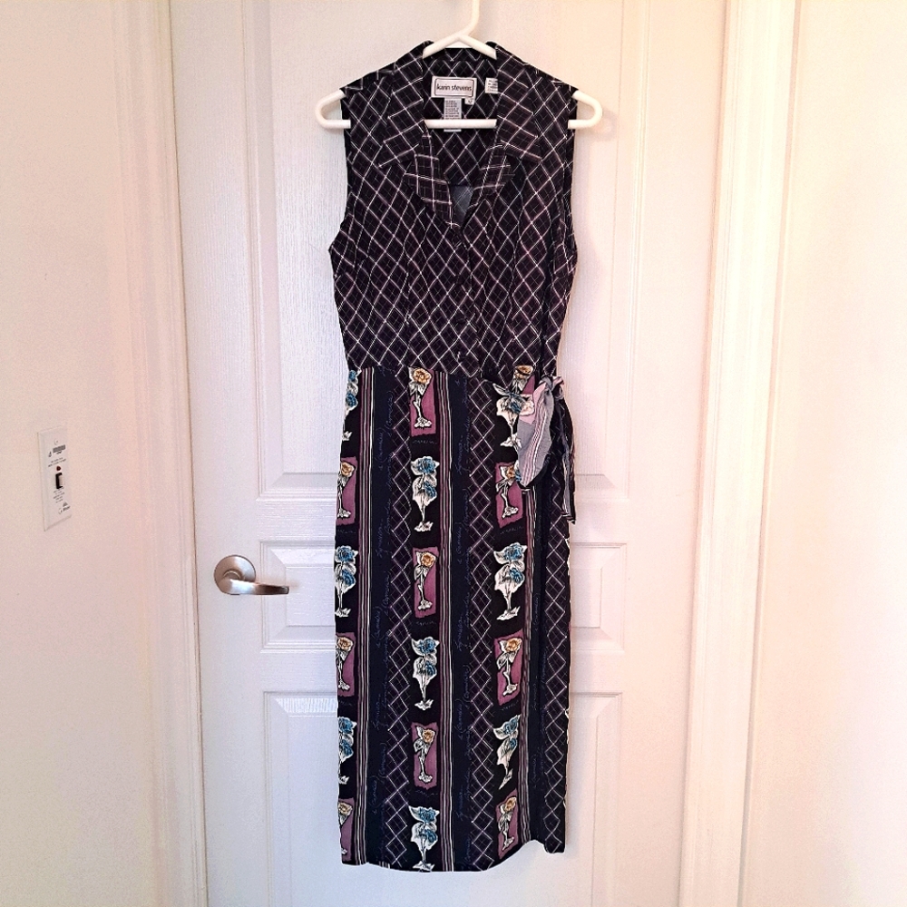 New KARIN STEVENS Black Checkered Casual Dress Size 12